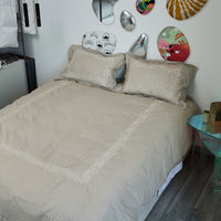 Oatmeal embroidered vines duvet cover set