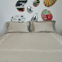 Oatmeal embroidered vines duvet cover set