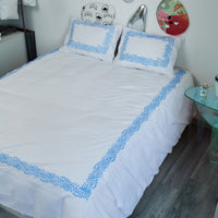 Blue leaves embroidered duvet cover set
