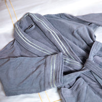 Grey BATHROBE WITH EMBROIDERY(DOUBLE LINE)